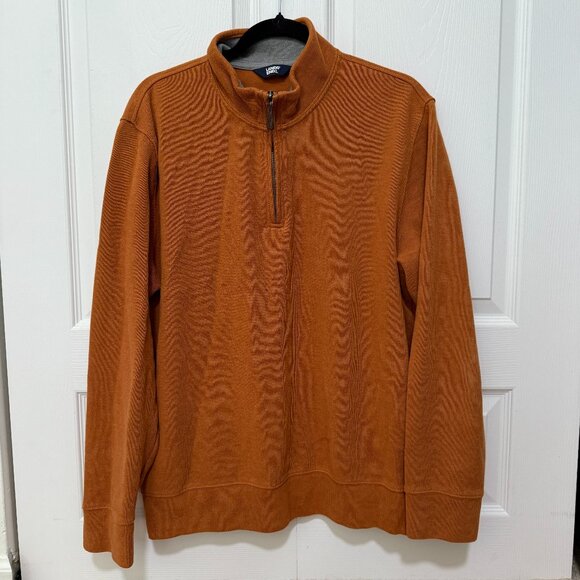 Men Lands End Quarter Zip Cotton Blend Sweatshirt Burned Caramel Size Large - Picture 1 of 7